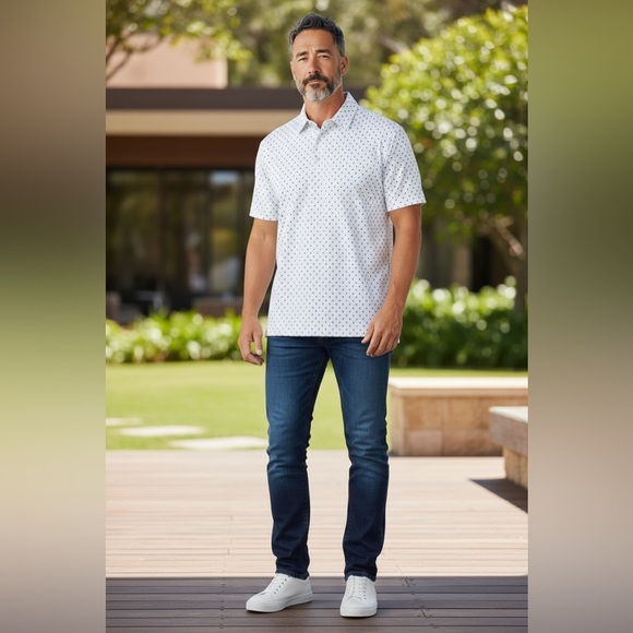 ML75 Other - NEW Men's White Patterned Polo Shirt.